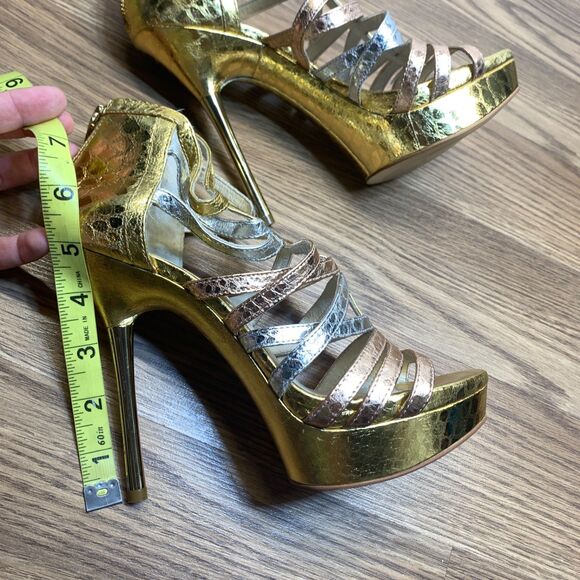 Michael Kors Maddie Dress Platform High Heels Sandals Rose Gold Multi Size 6.5M - Picture 10 of 11